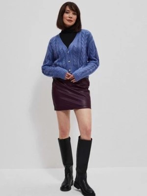 Zdjęcie produktu Damski sweter niebieski rozpinany w warkoczowy splot Moodo