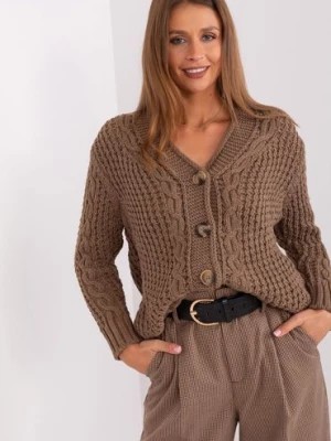 Zdjęcie produktu Damski sweter rozpinany z warkoczami brązowy