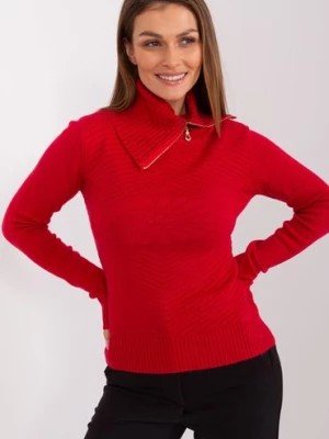 Zdjęcie produktu Damski sweter z rozpinanym golfem czerwony