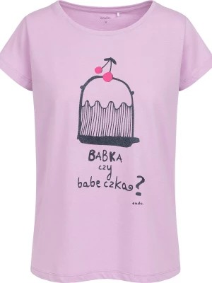 Zdjęcie produktu Damski t-shirt z krótkim rękawem, z napisem babka czy babeczka, różowy Endo