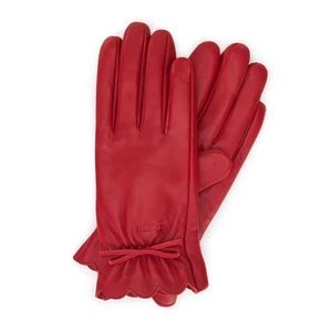 Zdjęcie produktu Damskie rękawiczki skórzane z falbanką i kokardką czerwone Wittchen