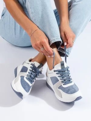 Zdjęcie produktu Damskie sneakersy na koturnie biało-niebieskie Shelvt