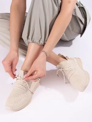 Zdjęcie produktu Damskie tekstylne beżowe buty sportowe Shelvt
