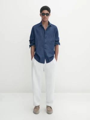 Zdjęcie produktu Denimowa Koszula O Kroju Regular Fit Z Fałszywą Kieszenią - Średni Niebieski - - Massimo Dutti - Mężczyzna