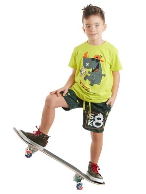 Zdjęcie produktu Denokids 2-częściowy zestaw "Skater Hippo" w kolorze żółto-zielonym rozmiar: 104