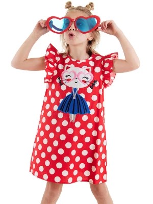 Zdjęcie produktu Denokids Sukienka "Polka Dot Kitty" w kolorze czerwonym rozmiar: 122