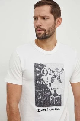 Zdjęcie produktu Desigual t-shirt bawełniany TORN męski kolor beżowy z aplikacją 24SMTK08