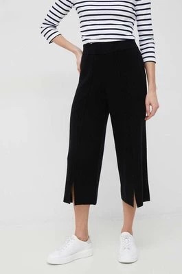 Zdjęcie produktu Dkny spodnie wełniane damskie kolor czarny szerokie high waist