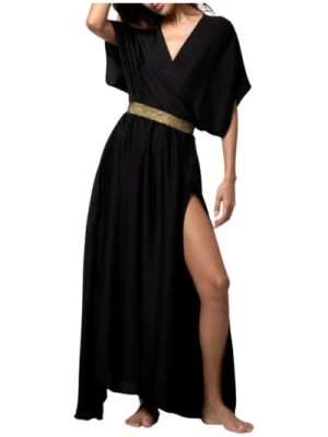 Zdjęcie produktu Długa Czarna Sukienka Ołówkowa z Rękawami Nietoperza Beliza