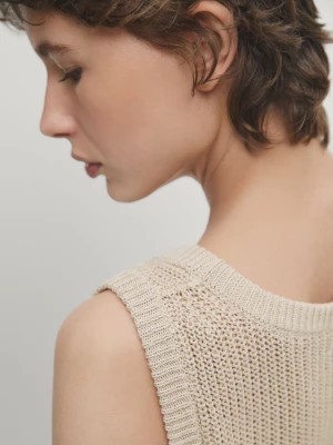 Zdjęcie produktu Długa Dzianinowa Koszulka Bez Rękawów - Beżowy - - Massimo Dutti - Kobieta