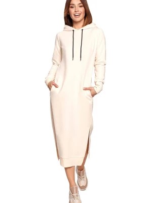 Zdjęcie produktu Długa sukienka jak bluza z kapturem i kieszeniami bawełniana kremowa Be Active