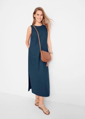 Zdjęcie produktu Długa sukienka lniana w ażurowy wzór, z rozcięciem z boku bonprix
