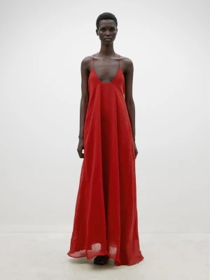 Zdjęcie produktu Długa Sukienka Na Ramiączkach Z Ozdobnym Dekoltem − Limited Edition - Czerwony - - Massimo Dutti - Kobieta