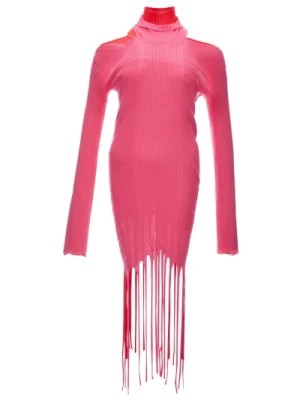 Zdjęcie produktu Długa sukienka w różowym/czerwonym kolorze z frędzlami Bottega Veneta
