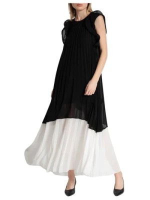 Zdjęcie produktu Długa Sukienka w Stylu Rozkloszowanym z Plisami i Falbankami Kaos