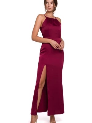 Zdjęcie produktu Długa sukienka wieczorowa na wesele błyszcząca halter neck czerwona Sukienki.shop