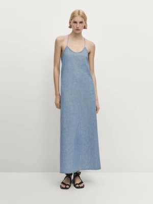 Zdjęcie produktu Długa Sukienka Z Denimu Na Ramiączkach - Jasnoniebieski - - Massimo Dutti - Kobieta