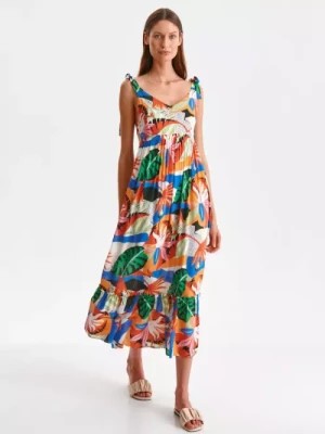 Zdjęcie produktu Długa sukienka z wiązanymi ramiączkami i falbanką DRYWASH