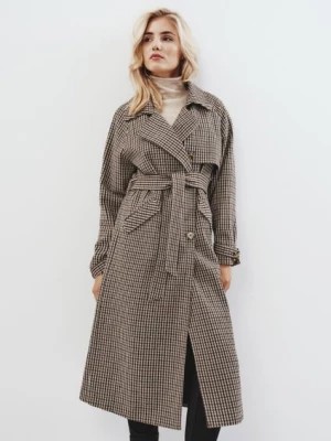 Zdjęcie produktu Długi płaszcz damski oversize w pepitkę OCHNIK