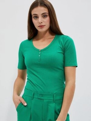Zdjęcie produktu Dopasowana bluzka damska z guziczkami zielona Moodo