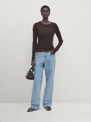 Zdjęcie produktu Dopasowana Koszulka Z Bawełny Z Długim Rękawem - Brązowy - - Massimo Dutti - Kobieta