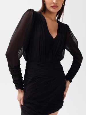 Zdjęcie produktu Drapowana sukienka z szyfonu matowa - EMPIRE black-S Marsala