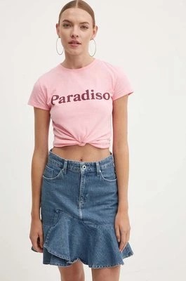 Zdjęcie produktu Drivemebikini t-shirt bawełniany Paradiso damski kolor różowy cold shoulder