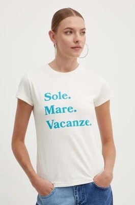 Zdjęcie produktu Drivemebikini t-shirt bawełniany Sole Mare Vacanze damski kolor beżowy