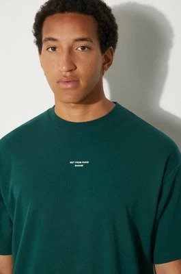 Zdjęcie produktu Drôle de Monsieur t-shirt bawełniany Le T-Shirt Slogan Classique męski kolor zielony z nadrukiem PERM-TS202-CO002-DGN