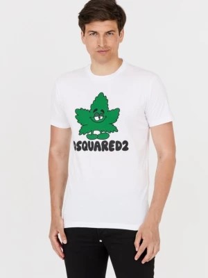 Zdjęcie produktu DSQUARED2 Biały t-shirt z zielonym liściem