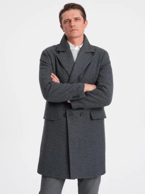 Zdjęcie produktu Dwurzędowy męski płaszcz z podszewką - grafitowy V2 OM-COWC-0107
 -                                    XXL