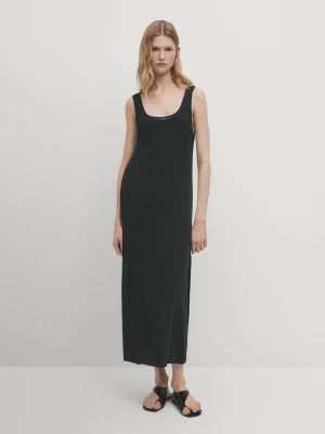 Zdjęcie produktu Dwuwarstwowa Sukienka Na Ramiączkach Średniej Długości - Zielony - - Massimo Dutti - Kobieta