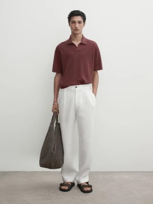 Zdjęcie produktu Dzianinowa Koszulka Polo Z Krótkim Rękawem - Czerwone Wino - - Massimo Dutti - Mężczyzna