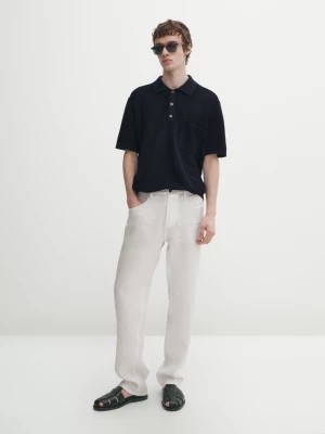 Zdjęcie produktu Dzianinowa Koszulka Polo Z Krótkim Rękawem I Kieszonką Z Przodu - Granatowy - - Massimo Dutti - Mężczyzna