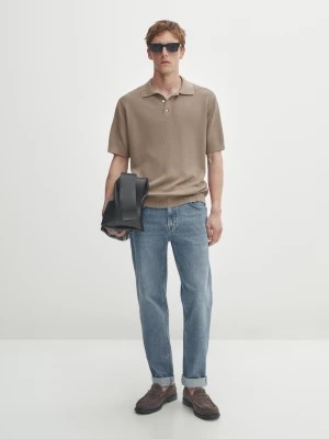 Zdjęcie produktu Dzianinowa Koszulka Polo Z Krótkim Rękawem - Norkowy - - Massimo Dutti - Mężczyzna