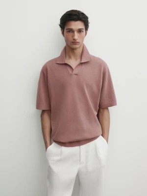 Zdjęcie produktu Dzianinowa Koszulka Polo Z Krótkim Rękawem - Róż Pop - - Massimo Dutti - Mężczyzna