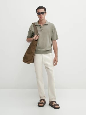 Zdjęcie produktu Dzianinowa Koszulka Polo Z Krótkim Rękawem - Sprane Khaki - - Massimo Dutti - Mężczyzna