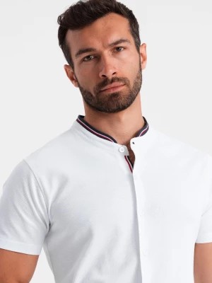 Zdjęcie produktu Dzianinowa męska koszula z krótkim rękawem i kolorową stójką – biała V1 OM-SHSS-0101
 -                                    XXL