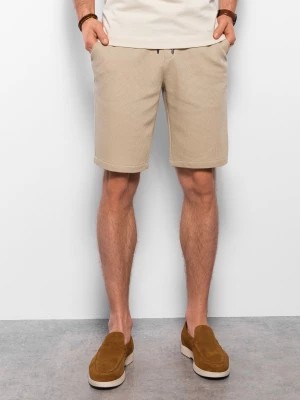Zdjęcie produktu Dzianinowe szorty męskie z ozdobną gumka w pasie - beżowe V3 OM-SRCS-0110
 -                                    XL