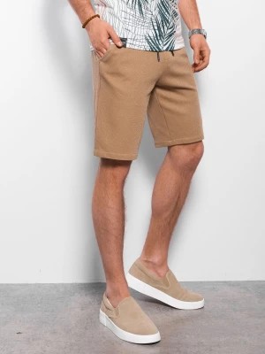 Zdjęcie produktu Dzianinowe szorty męskie z ozdobną gumka w pasie - jasnobrązowe V4 OM-SRCS-0110
 -                                    S