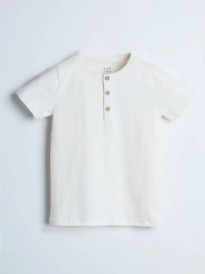 Zdjęcie produktu Dzianinowy beżowy t-shirt z guziczkami - unisex - Limited Edition