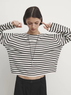 Zdjęcie produktu Dzianinowy Sweter W Prążki Z Okrągłym Dekoltem - Surowy - - Massimo Dutti - Kobieta