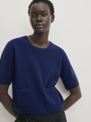 Zdjęcie produktu Dzianinowy Sweter Z Krótkim Rękawem I Kieszeniami - Niebieski - - Massimo Dutti - Kobieta