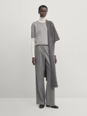 Zdjęcie produktu Dzianinowy Sweter Z Krótkim Rękawem I Kieszeniami - Szary Średni - - Massimo Dutti - Kobieta