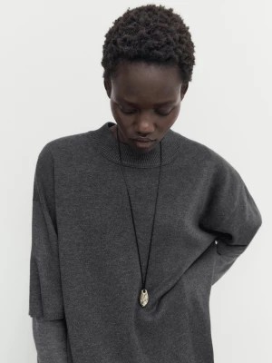 Zdjęcie produktu Dzianinowy Sweter Z Krótkim Rękawem Z Wełnianej Mieszanki - Szary Średni - - Massimo Dutti - Kobieta