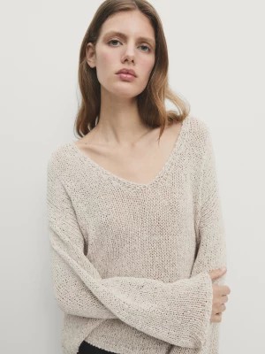 Zdjęcie produktu Dzianinowy Sweter Z Lnianej Mieszanki - Beżowy - - Massimo Dutti - Kobieta