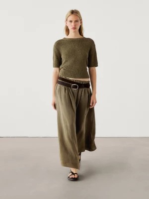 Zdjęcie produktu Dzianinowy Sweter Z Mieszanki Bawełnianej - Khaki - - Massimo Dutti - Kobieta