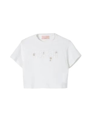 Zdjęcie produktu Dziewczęca Biała Koronkowa T-shirt z Kwiatami Elisabetta Franchi