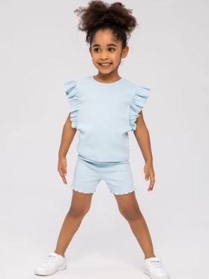 Zdjęcie produktu Dziewczęca bluzka z krótkim rękawem i falbanką- błękitna Minoti
