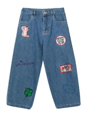 Zdjęcie produktu Dżinsowe spodnie z szerokimi nogawkami i wielokolorowymi aplikacjami Philosophy di Lorenzo Serafini